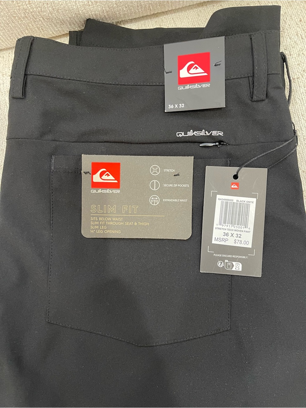 Quiksilver Men’s Slim Fit Black Pants